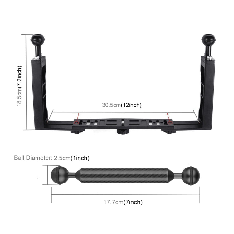 PULUZ Dual Handle Aluminium Tray Stabilizer with 2 x Dual Ball Aluminum Alloy Clamp & 2 x 7 inch Floating Arm for Underwater Camera Housings(Black) - free shipping - PMC Jewellery - Order now!