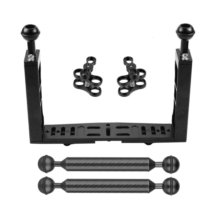 PULUZ Dual Handle Aluminium Tray Stabilizer with 2 x Dual Ball Aluminum Alloy Clamp & 2 x 7 inch Floating Arm for Underwater Camera Housings(Black) - free shipping - PMC Jewellery - Order now!