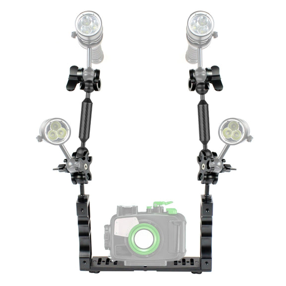 PULUZ Dual Handle Aluminium Tray Stabilizer with 2 x Dual Ball Aluminum Alloy Clamp & 2 x 7 inch Floating Arm for Underwater Camera Housings(Black)