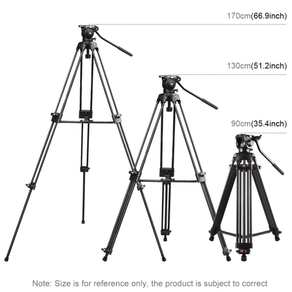 PULUZ Professional Heavy Duty Video Camcorder Aluminum Alloy Tripod with Fluid Drag Head for DSLR / SLR Camera, Adjustable Height: 80-160cm(Black)