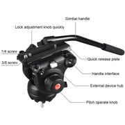 PULUZ Professional Heavy Duty Video Camcorder Aluminum Alloy Tripod with Fluid Drag Head for DSLR / SLR Camera, Adjustable Height: 80-160cm(Black)