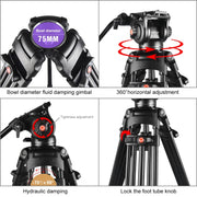PULUZ Professional Heavy Duty Video Camcorder Aluminum Alloy Tripod with Fluid Drag Head for DSLR / SLR Camera, Adjustable Height: 80-160cm(Black)