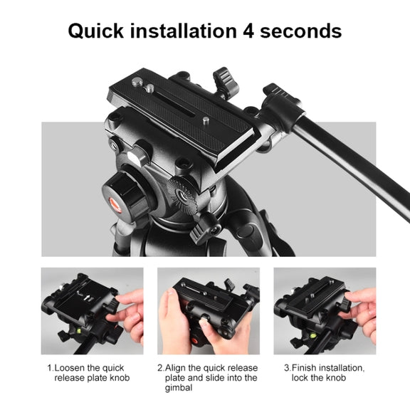 PULUZ Professional Heavy Duty Video Camcorder Aluminum Alloy Tripod with Fluid Drag Head for DSLR / SLR Camera, Adjustable Height: 80-160cm(Black)