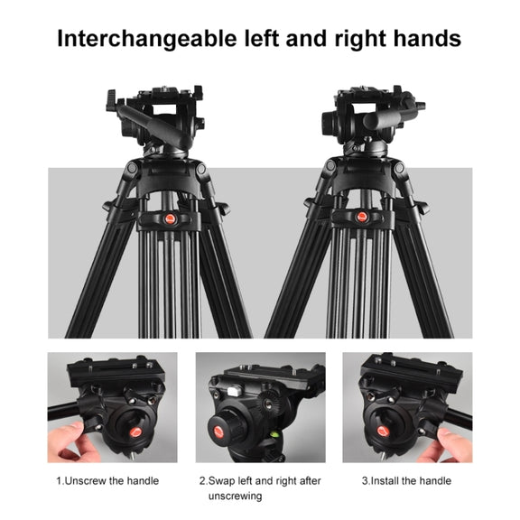 PULUZ Professional Heavy Duty Video Camcorder Aluminum Alloy Tripod with Fluid Drag Head for DSLR / SLR Camera, Adjustable Height: 80-160cm(Black)