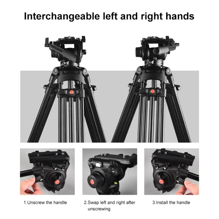 PULUZ Professional Heavy Duty Video Camcorder Aluminum Alloy Tripod with Fluid Drag Head for DSLR / SLR Camera, Adjustable Height: 80-160cm(Black)