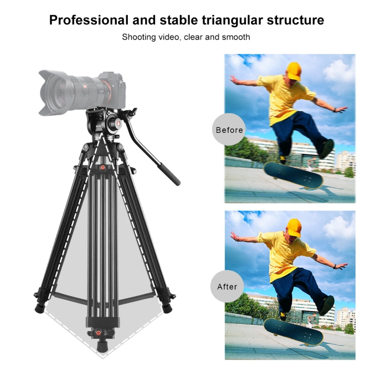 PULUZ Professional Heavy Duty Video Camcorder Aluminum Alloy Tripod with Fluid Drag Head for DSLR / SLR Camera, Adjustable Height: 80-160cm(Black)