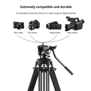 PULUZ Professional Heavy Duty Video Camcorder Aluminum Alloy Tripod with Fluid Drag Head for DSLR / SLR Camera, Adjustable Height: 80-160cm(Black)