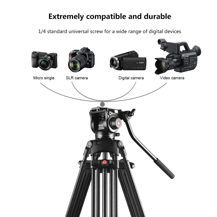 PULUZ Professional Heavy Duty Video Camcorder Aluminum Alloy Tripod with Fluid Drag Head for DSLR / SLR Camera, Adjustable Height: 80-160cm(Black)