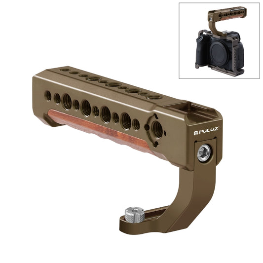 PULUZ Camera Wooden Top Handle with Cold Shoe Mount for Mirrorless Camera Cage Stabilizer(Bronze) - free shipping - PMC Jewellery - Order now!