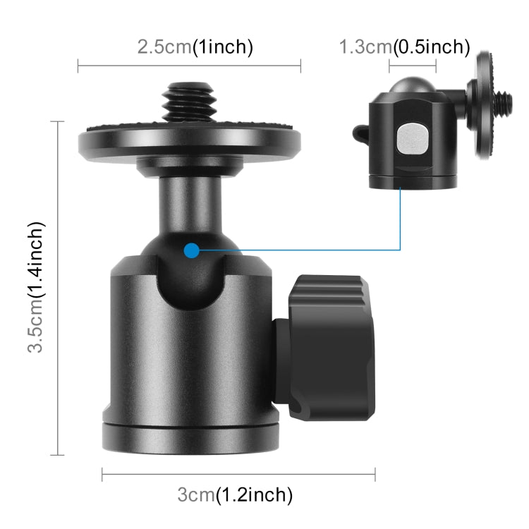PULUZ 1/4 inch Inner Screw Metal Tripod Ball Head Adapter with Knob Lock(Black) - free shipping - PMC TechLife - Order now!