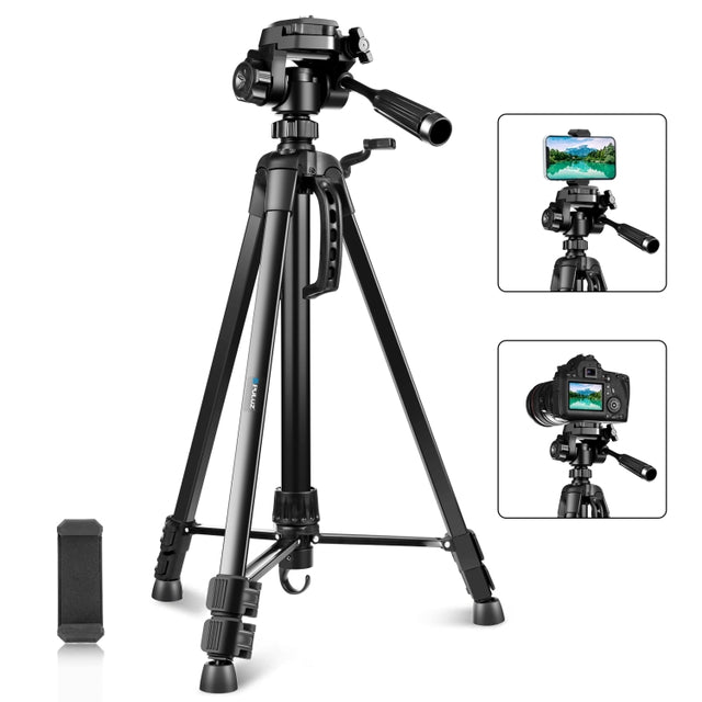 PULUZ Aluminum Selfie Live Tripod Mount with Three-dimensional Head & Phone Clamp(Black)