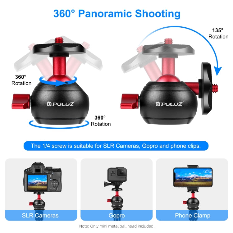 PULUZ 360 Degree Panoramic Metal Tripod Ball Head Adapter(Red) - free shipping - PMC TechLife - Order now!