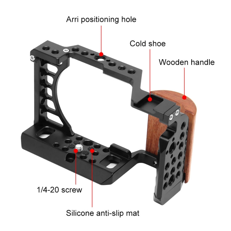 For Sony A6400 / A6300 / A6100 / A6000 PULUZ Wood Handle Metal Camera Cage Stabilizer Rig - free shipping - PMC Jewellery - Order now!
