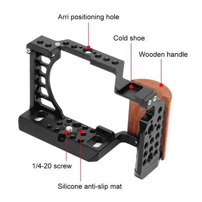 For Sony A6400 / A6300 / A6100 / A6000 PULUZ Wood Handle Metal Camera Cage Stabilizer Rig - free shipping - PMC Jewellery - Order now!