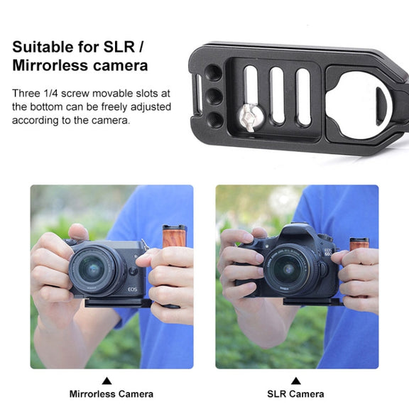 PULUZ Wooden Left Side Handle Vertical Shoot Quick Release L Plate
