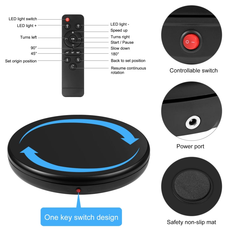 PULUZ 45cm Remote Control Adjusting Speed Rotating Turntable Display Stand, Black, Load 100kg(US Plug) - free shipping - PMC TechLife - Order now!