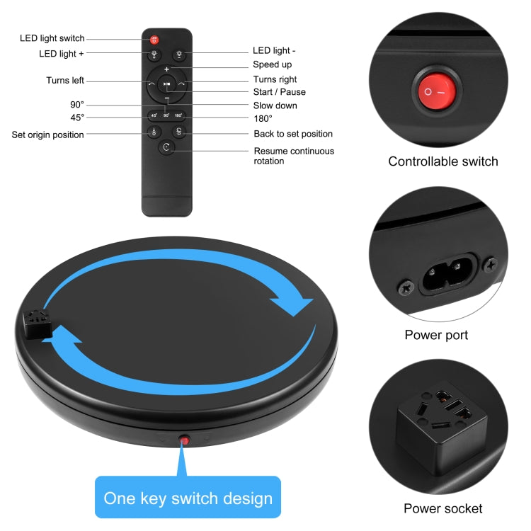PULUZ 45cm Remote Control Adjusting Speed Rotating Turntable Display Stand with Power Socket, Black, Load 100kg(AU Plug) - free shipping - PMC TechLife - Order now!