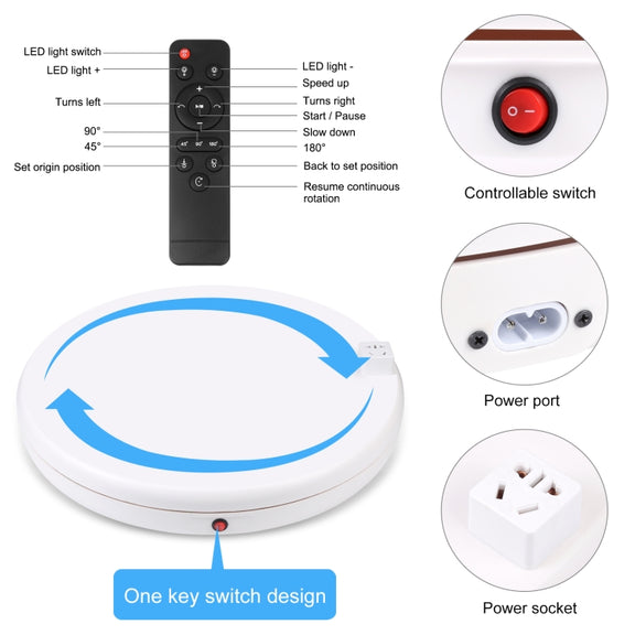 PULUZ 45cm Remote Control Adjusting Speed Rotating Turntable Display Stand with Power Socket, White, Load 100kg(EU Plug)