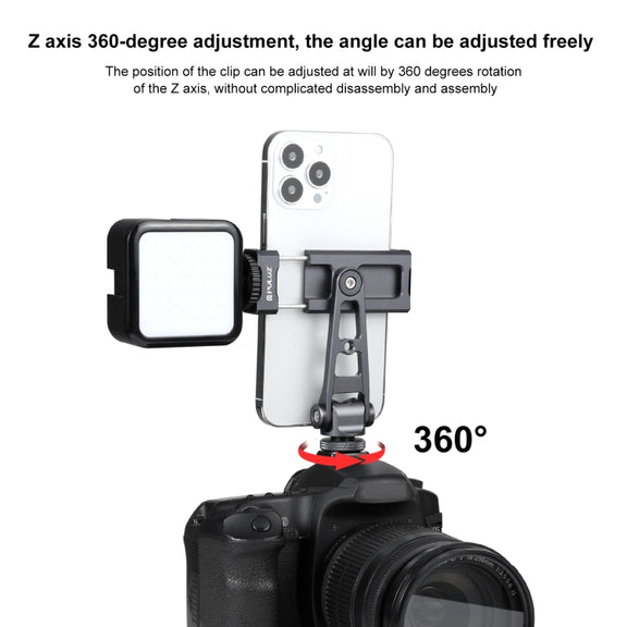 PULUZ Z-axis 360 Rotation Cold Shoes Aluminum Alloy Phone Clamp Holder Bracket (Black)