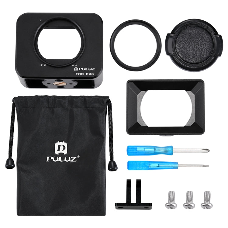 PULUZ for Sony RX0 Aluminum Alloy Protective Cage + 37mm UV Filter Lens + Lens Sunshade with Screws and Screwdrivers(Black) - Metal Cases by PULUZ | Online Shopping South Africa | PMC TechLife | Buy Now Pay Later Mobicred