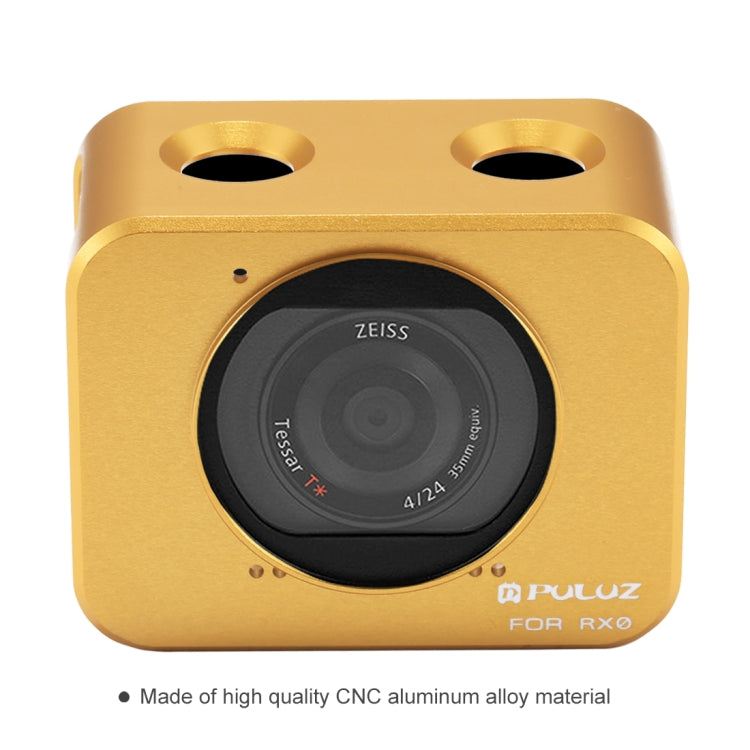 PULUZ for Sony RX0 Aluminum Alloy Protective Cage + 37mm UV Filter Lens + Lens Sunshade with Screws and Screwdrivers(Gold)