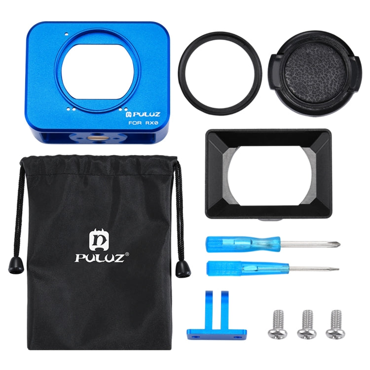PULUZ for Sony RX0 Aluminum Alloy Protective Cage + 37mm UV Filter Lens + Lens Sunshade with Screws and Screwdrivers(Blue) - Metal Cases by PULUZ | Online Shopping South Africa | PMC TechLife | Buy Now Pay Later Mobicred