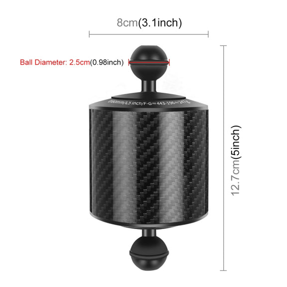 PULUZ 6.1 inch 15.5cm Length 80mm Diameter Dual Balls Carbon Fiber Floating Arm, Ball Diameter: 25mm, Buoyancy: 400g Phone