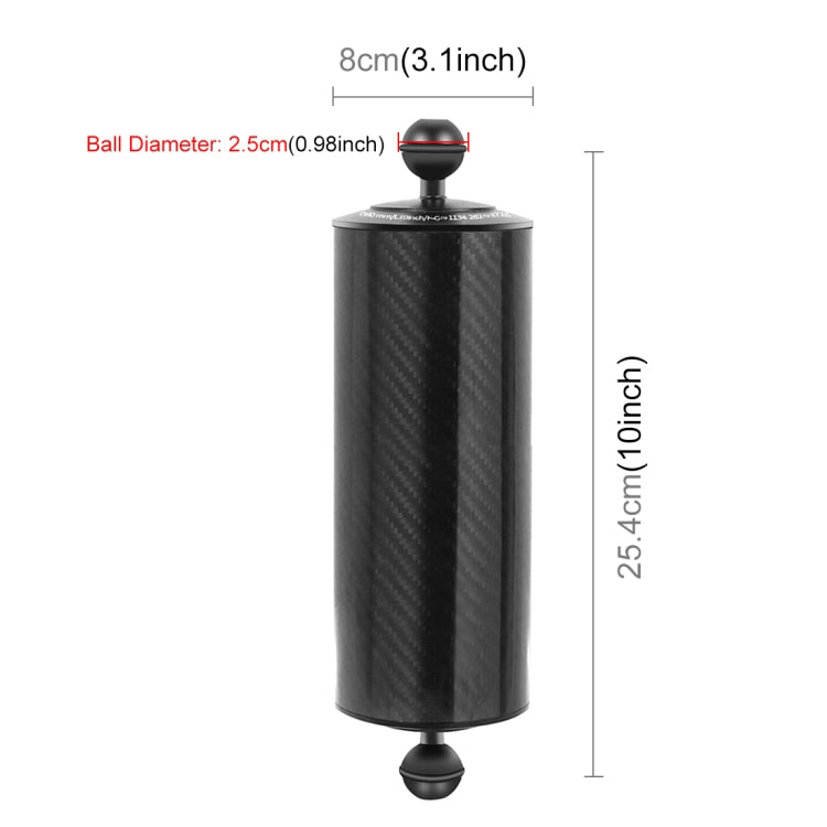 PULUZ 10.82 inch 27.5cm Length 80mm Diameter Dual Balls Carbon Fiber Floating Arm, Ball Diameter: 25mm, Buoyancy: 800g - free shipping - PMC Jewellery - Order now!