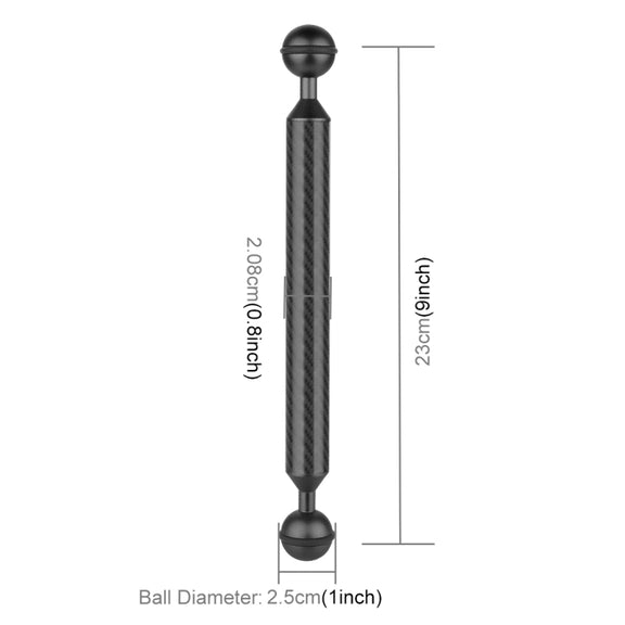 PULUZ  9 inch 23cm Length 20.8mm Diameter Dual Balls Carbon Fiber Floating Arm, Ball Diameter: 25mm(Black)