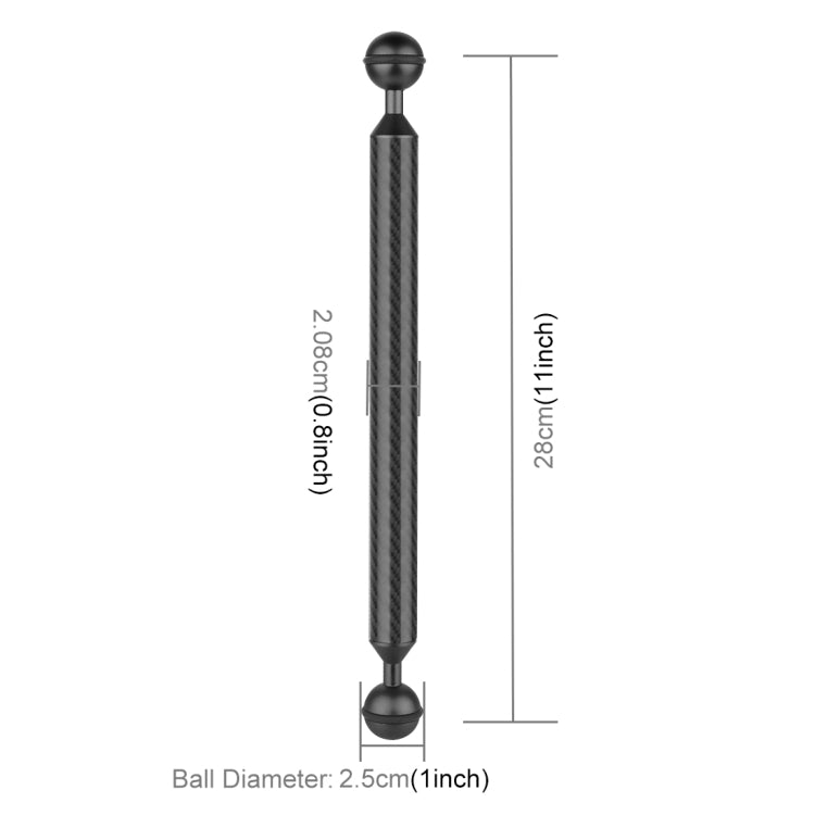 PULUZ 11 inch 28cm Length 20.8mm Diameter Dual Balls Carbon Fiber Floating Arm, Ball Diameter: 25mm(Black)