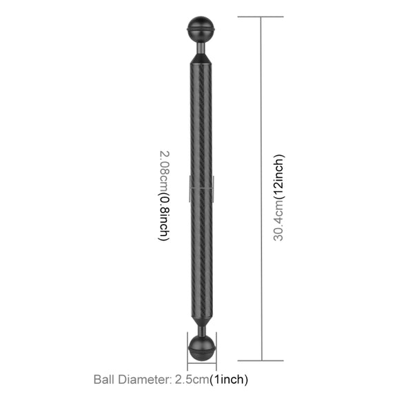 PULUZ  12 inch 30.4cm Length 20.8mm Diameter Dual Balls Carbon Fiber Floating Arm, Ball Diameter: 25mm(Black)