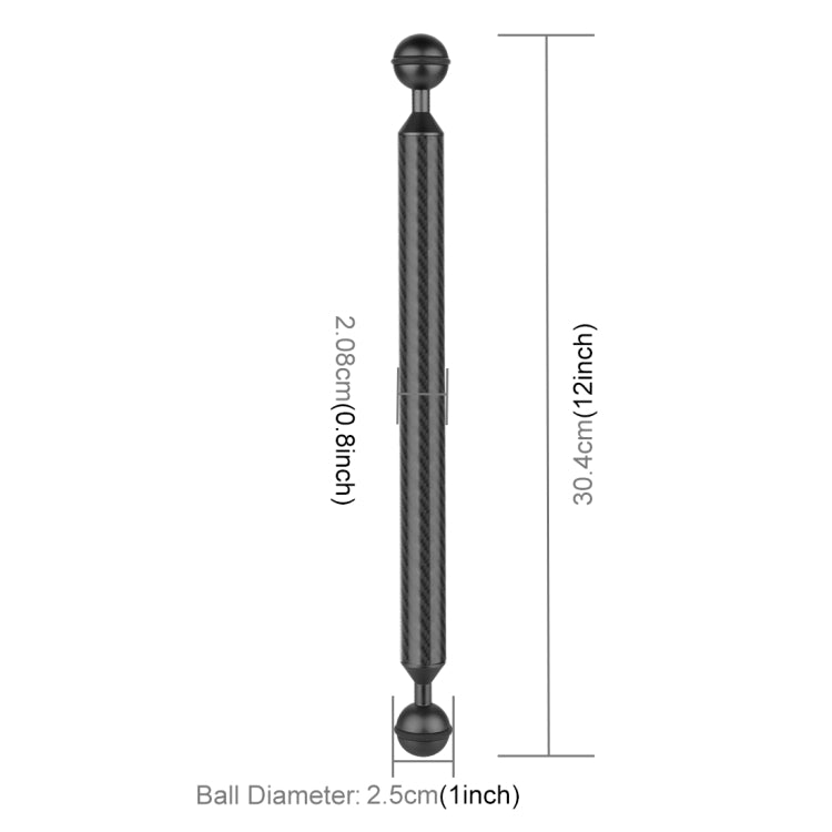 PULUZ  12 inch 30.4cm Length 20.8mm Diameter Dual Balls Carbon Fiber Floating Arm, Ball Diameter: 25mm(Black)