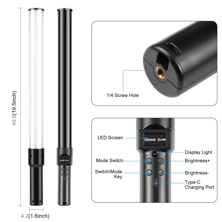 PULUZ 144 LEDs Photo Handheld Stick Light Full Color RGB Fill Light - free shipping - PMC TechLife - Order now!