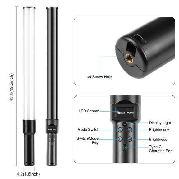 PULUZ 144 LEDs Photo Handheld Stick Light Full Color RGB Fill Light