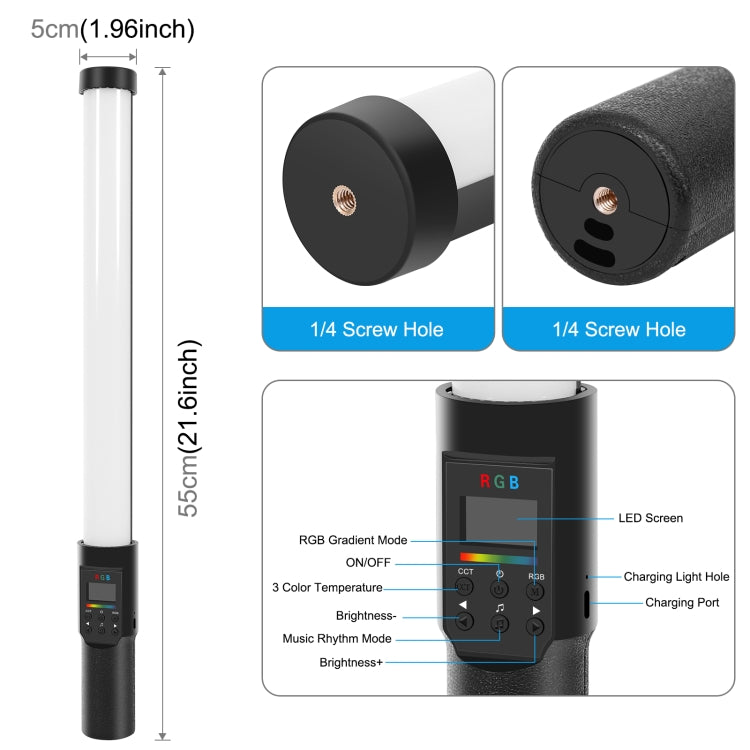 PULUZ 190 LEDs Photo Handheld Stick Light Full Color RGB Fill Light with Barndoor - free shipping - PMC Jewellery - Order now!