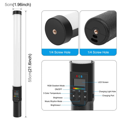 PULUZ 190 LEDs Photo Handheld Stick Light Full Color RGB Fill Light with Barndoor - free shipping - PMC Jewellery - Order now!