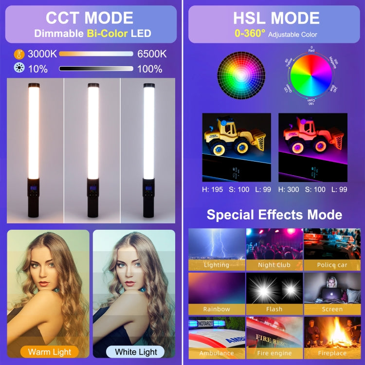 PULUZ 190 LEDs Photo Handheld Stick Light Full Color RGB Fill Light with Barndoor - free shipping - PMC Jewellery - Order now!