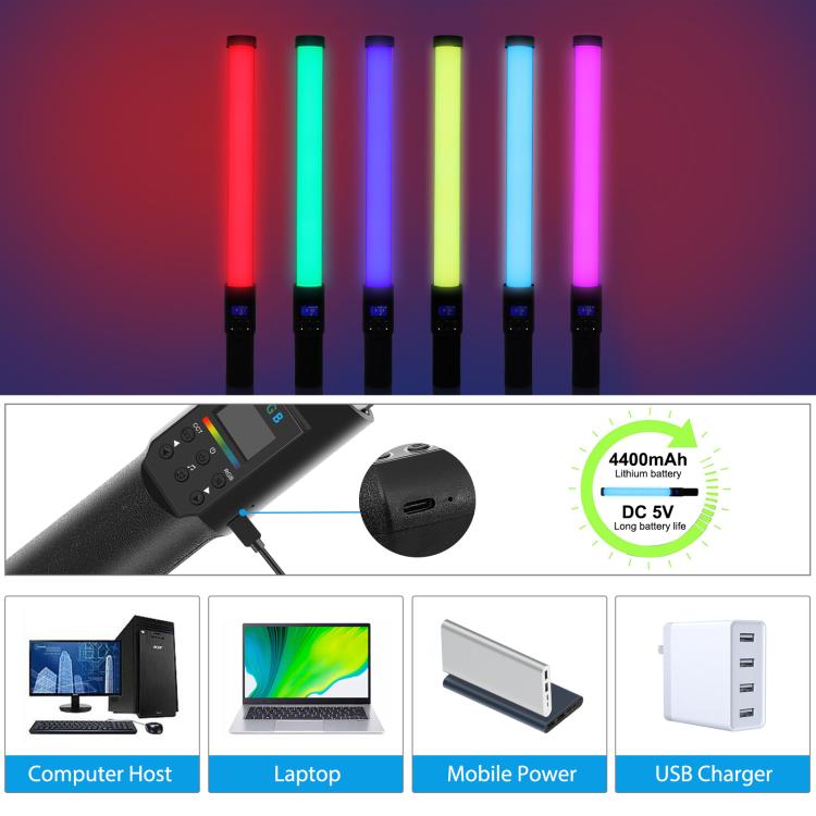 PULUZ 190 LEDs Photo Handheld Stick Light Full Color RGB Fill Light with Barndoor - free shipping - PMC Jewellery - Order now!