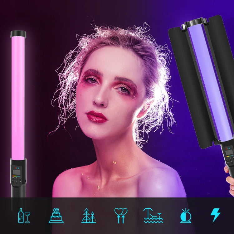 PULUZ 190 LEDs Photo Handheld Stick Light Full Color RGB Fill Light with Barndoor