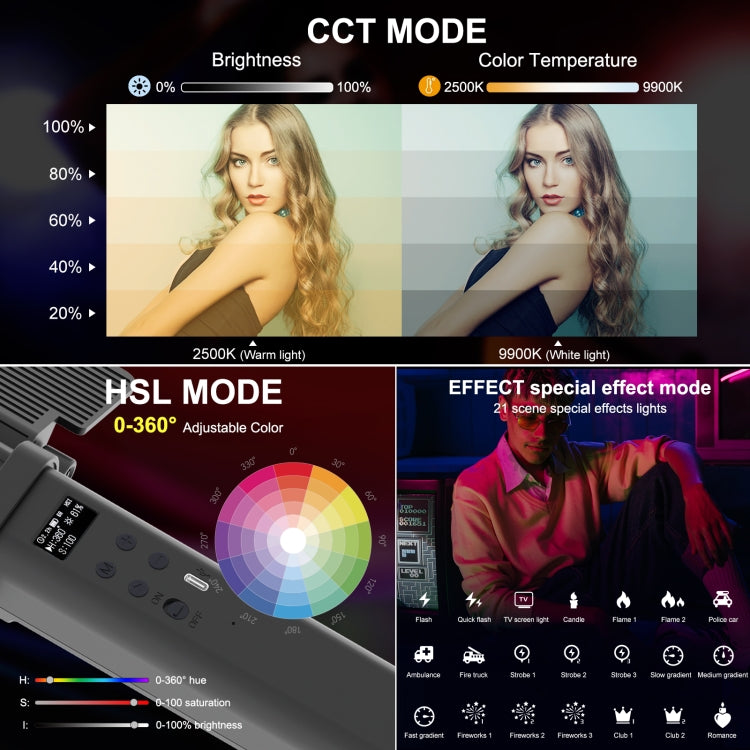 PULUZ 72 LEDs Photo Handheld Stick Light Full Color RGB Fill Light with Barndoor - free shipping - PMC Jewellery - Order now!