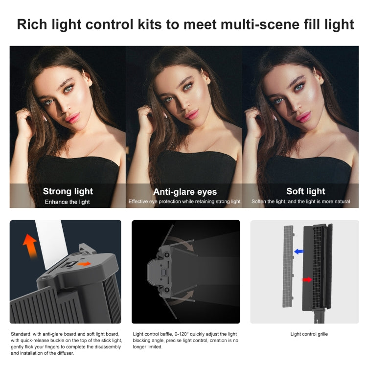PULUZ 72 LEDs Photo Handheld Stick Light Full Color RGB Fill Light with Barndoor - free shipping - PMC Jewellery - Order now!