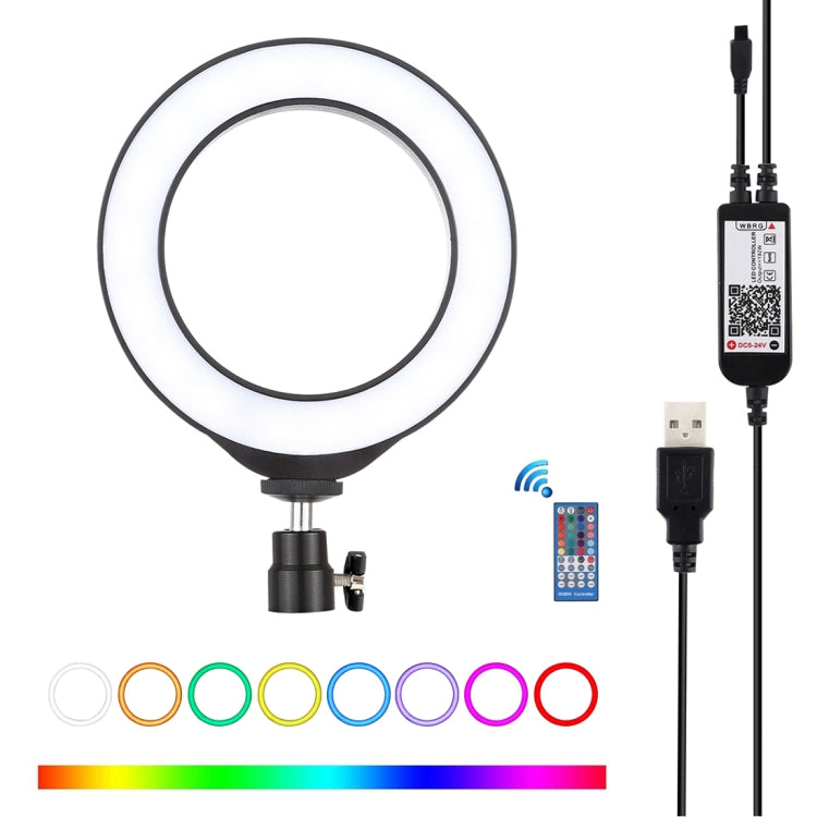 PULUZ 6.2 inch 16cm USB RGBW Dimmable LED Ring Vlogging Photography Video Lights  with Cold Shoe Tripod Ball Head & Remote Control(Black) - free shipping - PMC Jewellery - Order now!