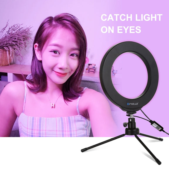 PULUZ 6.2 inch 16cm USB RGBW Dimmable LED Ring Vlogging Photography Video Lights  with Cold Shoe Tripod Ball Head & Remote Control(Black)