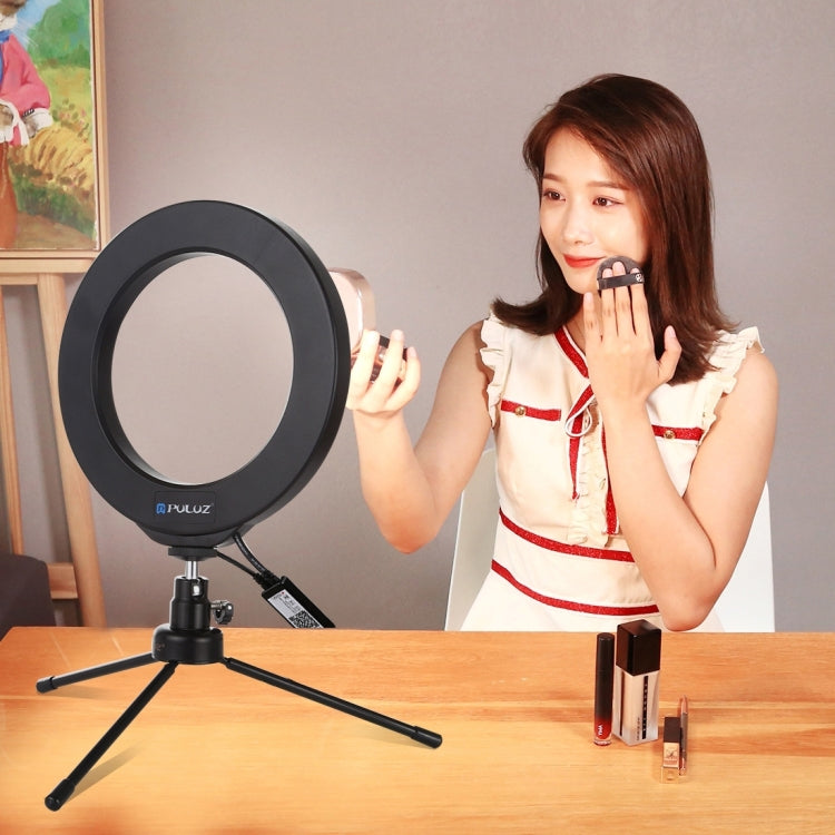 PULUZ 6.2 inch 16cm USB RGBW Dimmable LED Ring Vlogging Photography Video Lights  with Cold Shoe Tripod Ball Head & Remote Control(Black)