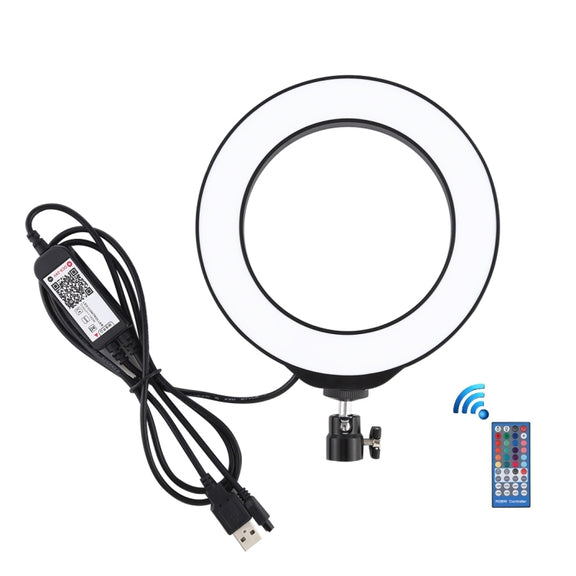PULUZ 6.2 inch 16cm USB RGBW Dimmable LED Ring Vlogging Photography Video Lights  with Cold Shoe Tripod Ball Head & Remote Control(Black)