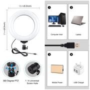 PULUZ 6.2 inch 16cm USB 10 Modes 8 Colors RGBW Dimmable LED Ring Vlogging Photography Video Lights with Tripod Ball Head(Black)