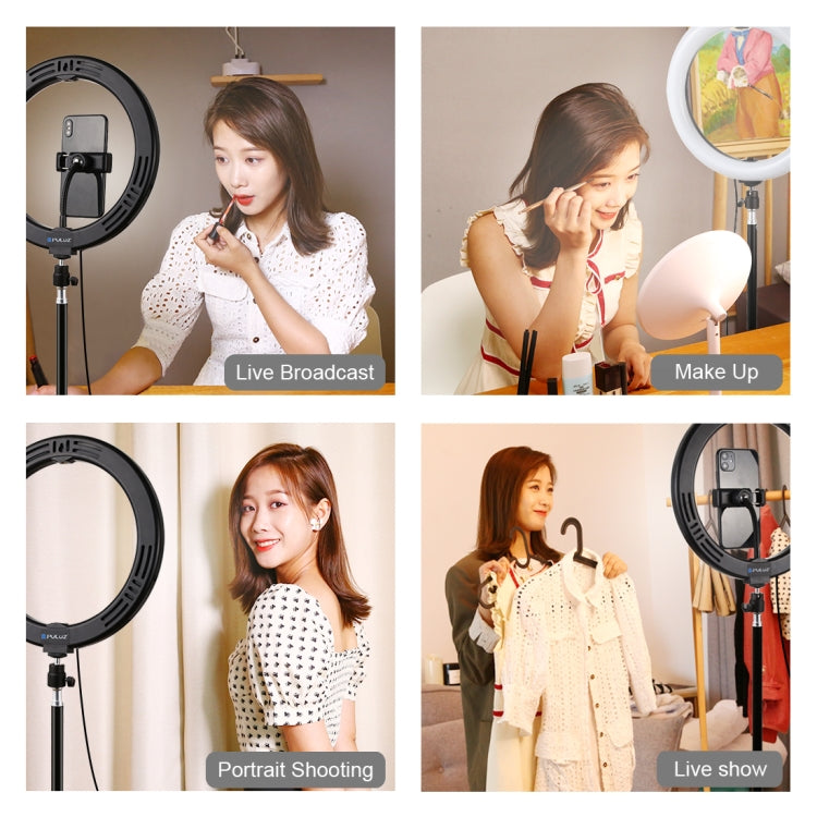 PULUZ 10.2 inch 26cm USB 10 Modes 8 Colors RGBW Dimmable LED Ring Vlogging Photography Video Lights with Tripod Ball Head & Phone Clamp(Black)
