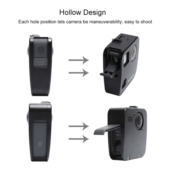 PULUZ for GoPro Fusion Housing Shell CNC Aluminum Alloy Protective Cage with Basic Mount & Lens Caps(Black)