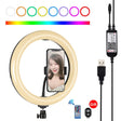 PULUZ 10.2 inch 26cm Curved Surface USB RGBW Dimmable LED Ring Vlogging Photography Video Lights with Tripod Ball Head & Remote Control & Phone Clamp(Black) - Ring Light by PULUZ | Online Shopping South Africa | PMC TechLife | Buy Now Pay Later Mobicred