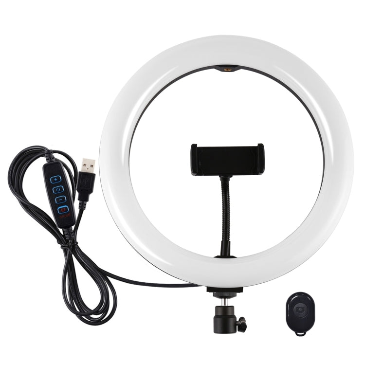 PULUZ 10.2 inch 26cm USB 3 Modes Dimmable Dual Color Temperature LED Curved Diffuse Light Ring Vlogging Selfie Photography Video Lights with Phone Clamp(Black)